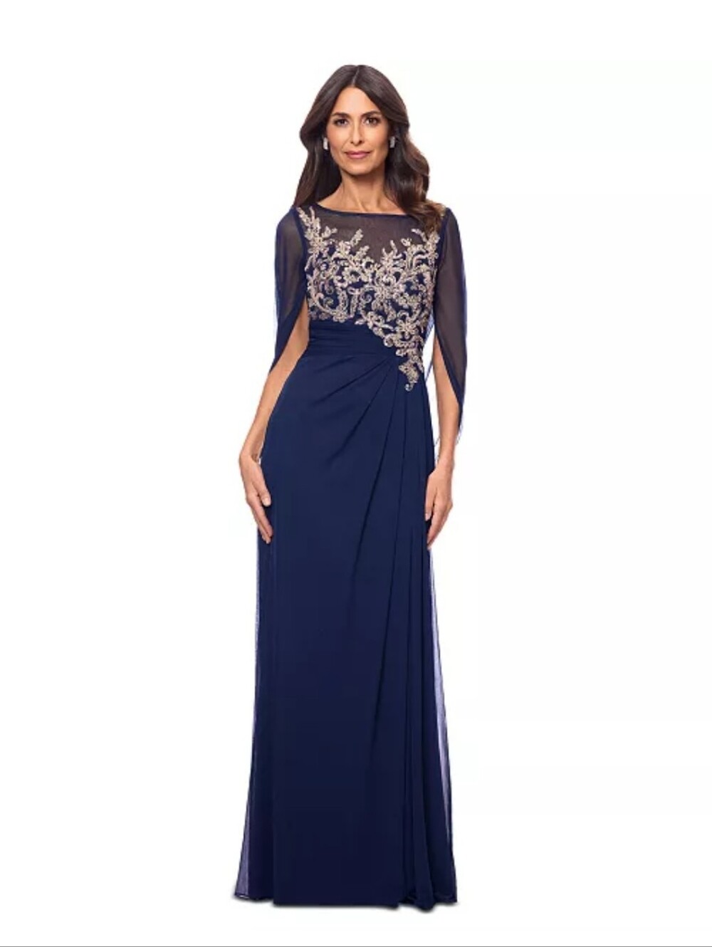 Betsy & Adam NWT Black Beaded Sequin Embroidered Formal Gown Size 12 Wedding